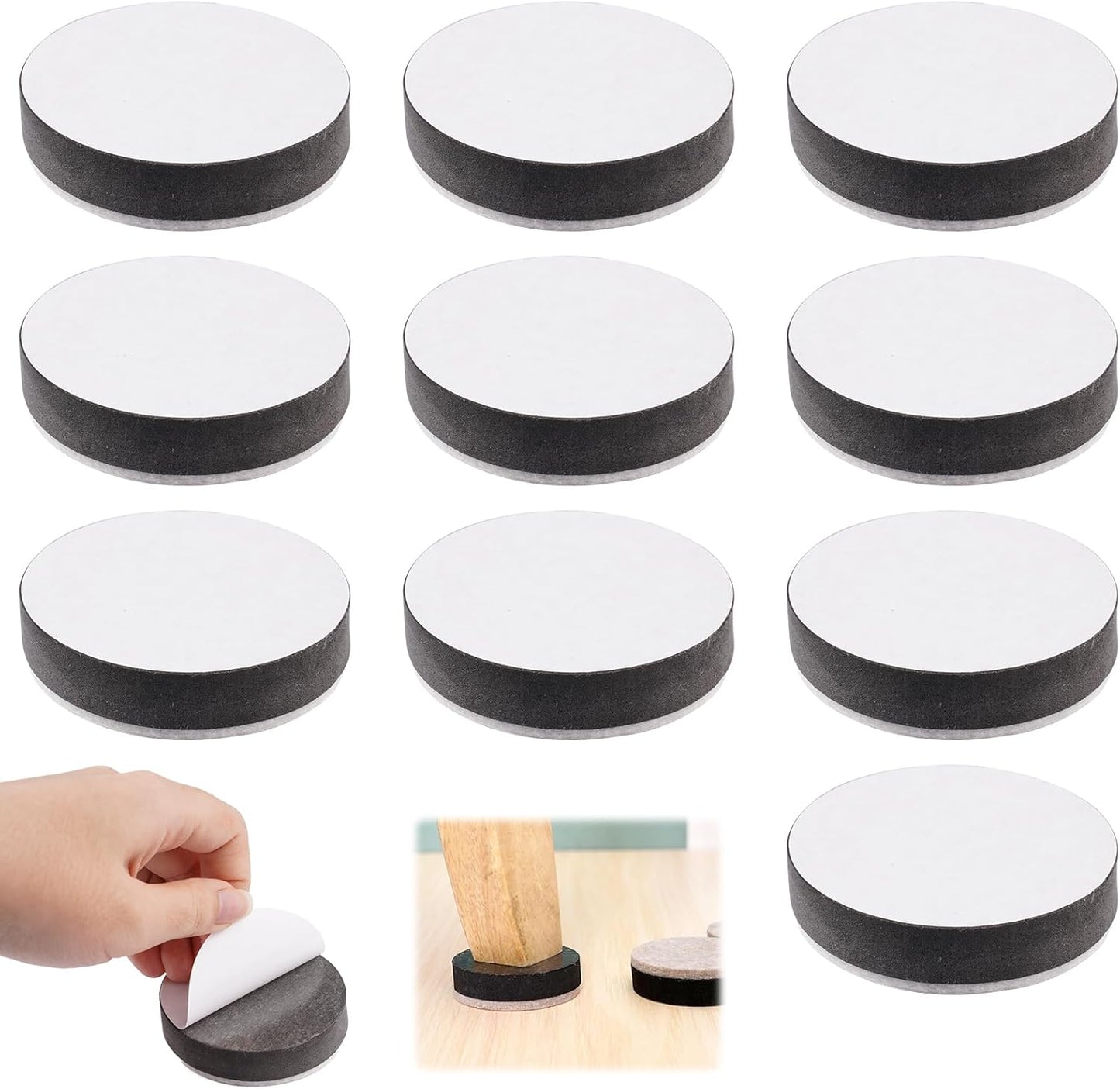 10 Pieces Furniture Feet Stickers, 6cm Round Furniture Risers for Bed Table, Non-Slip Felt Furniture Riser, Anti-Noise Floor Protectors for Furniture for Tables, Chairs, Sofas