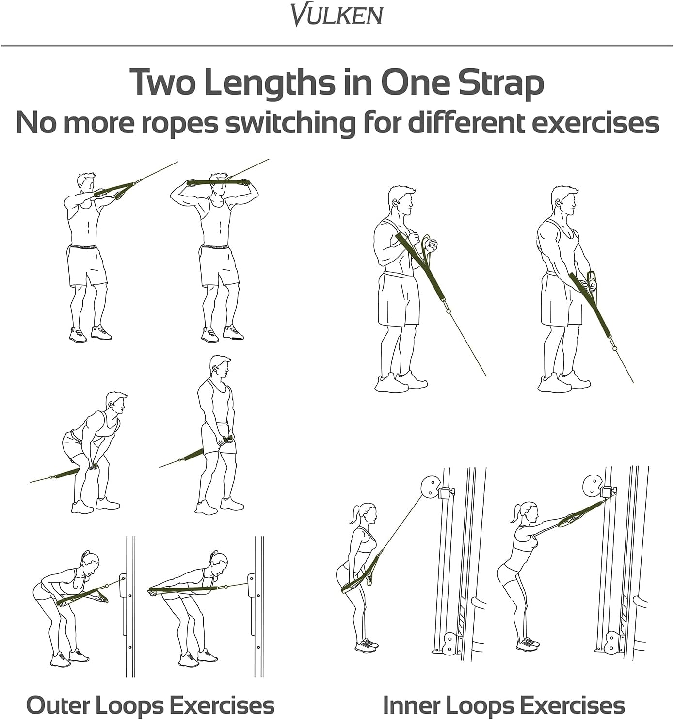 Vulken Tricep Rope Cable Attachment. Dual Lengths in One