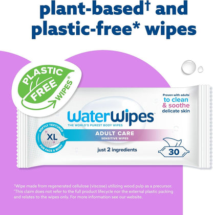 WaterWipes Adult Care Sensitive Body & Intimate Hygiene Wipes, 90 Wipes (3 Packs), Extra Large Textured, 99.9% Water-Based, For Everyday Personal Uses