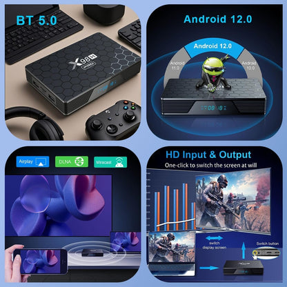 Android 12.0 TV Box 2025, LEFFOT X98H Pro 4K Ultra HD Android Box, 4GB RAM + 32GB ROM, Smart TV Box with HDR10+, 2.4G & 5G WiFi 6, 1000M Ethernet, BT 5.0, Allwinner H618 Quad core ARM Cortex A53