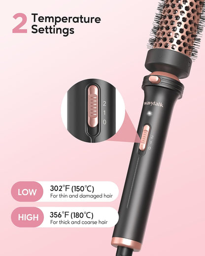 Wavytalk Thermal Brush, 1 1/2 inch Heated Round Brush with Detachable Head, Velvet Pouch and Dual Voltage for Travel, Easy to Create Blowout Look, Rose Gold