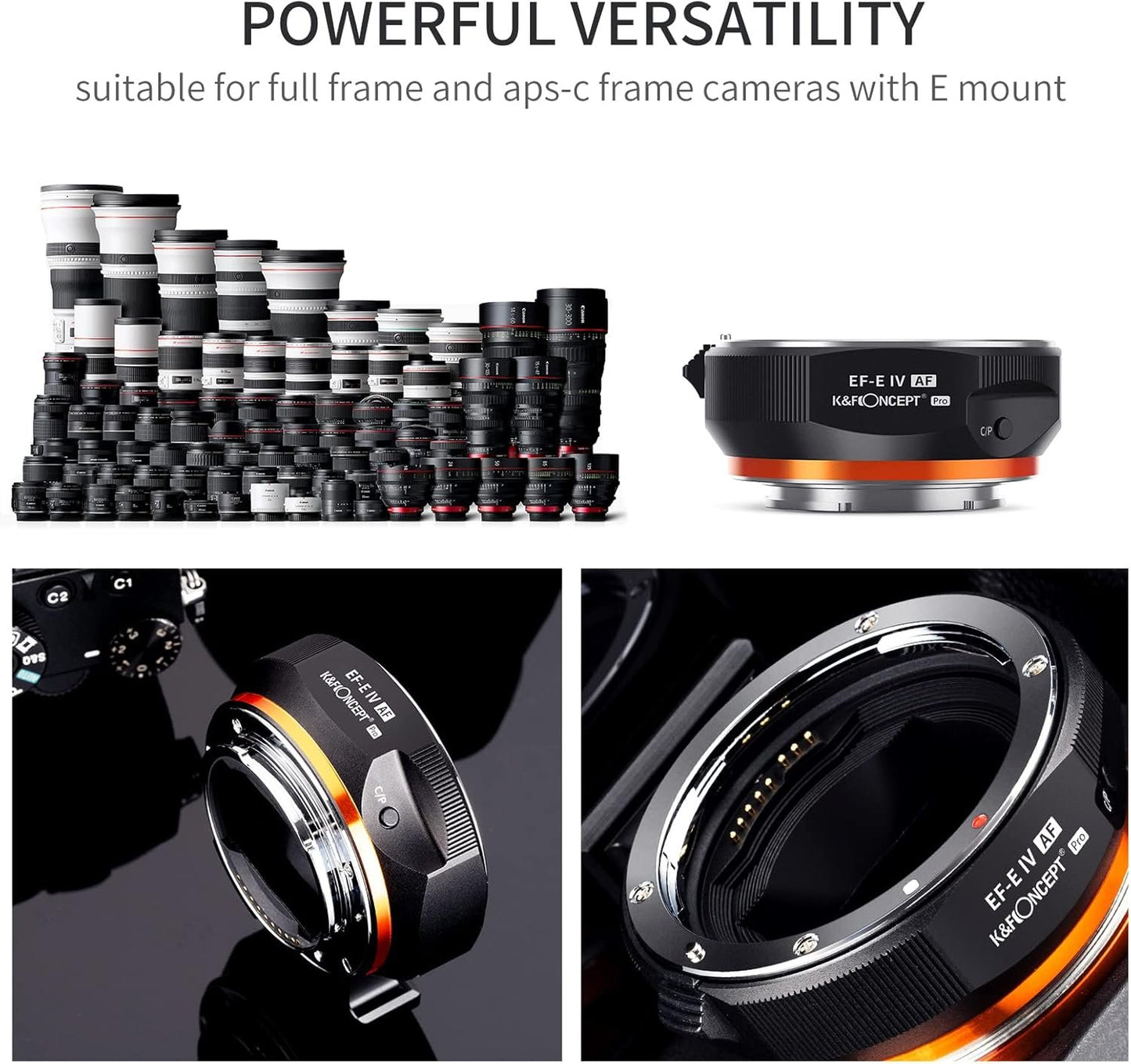 K&F Concept EF-E Electronic Auto Focus Mount Adapter for Canon EF/EF-S Mount Lens to Sony E Mount Cameras with Electronic Contacts Mount Image Stabilization