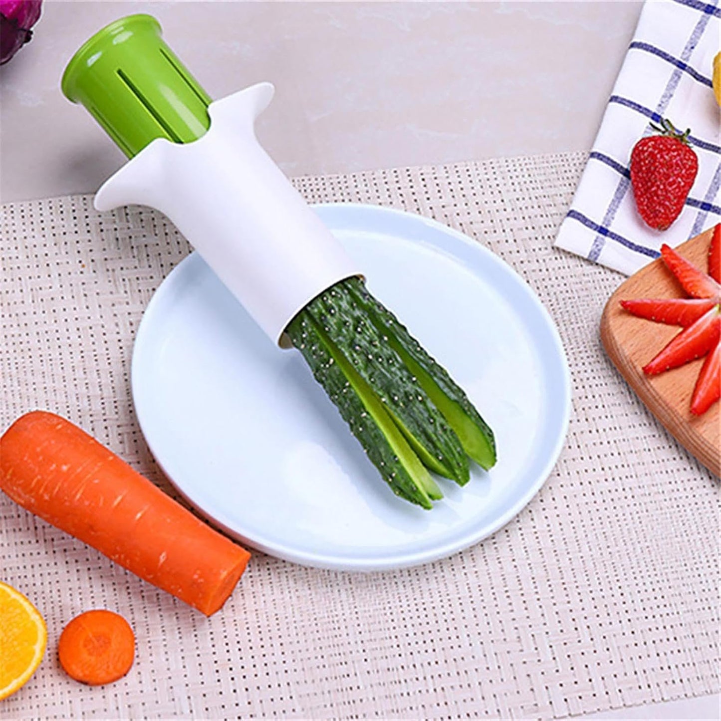 Carrot Slicer - Handy Cutting Tool for Baby Food, Fruit Corer and Vegetable Stick Maker, Easy Kitchen Gadget for Strawberries, Cucumbers, Meal Prep Helper with Grip and Compact Design