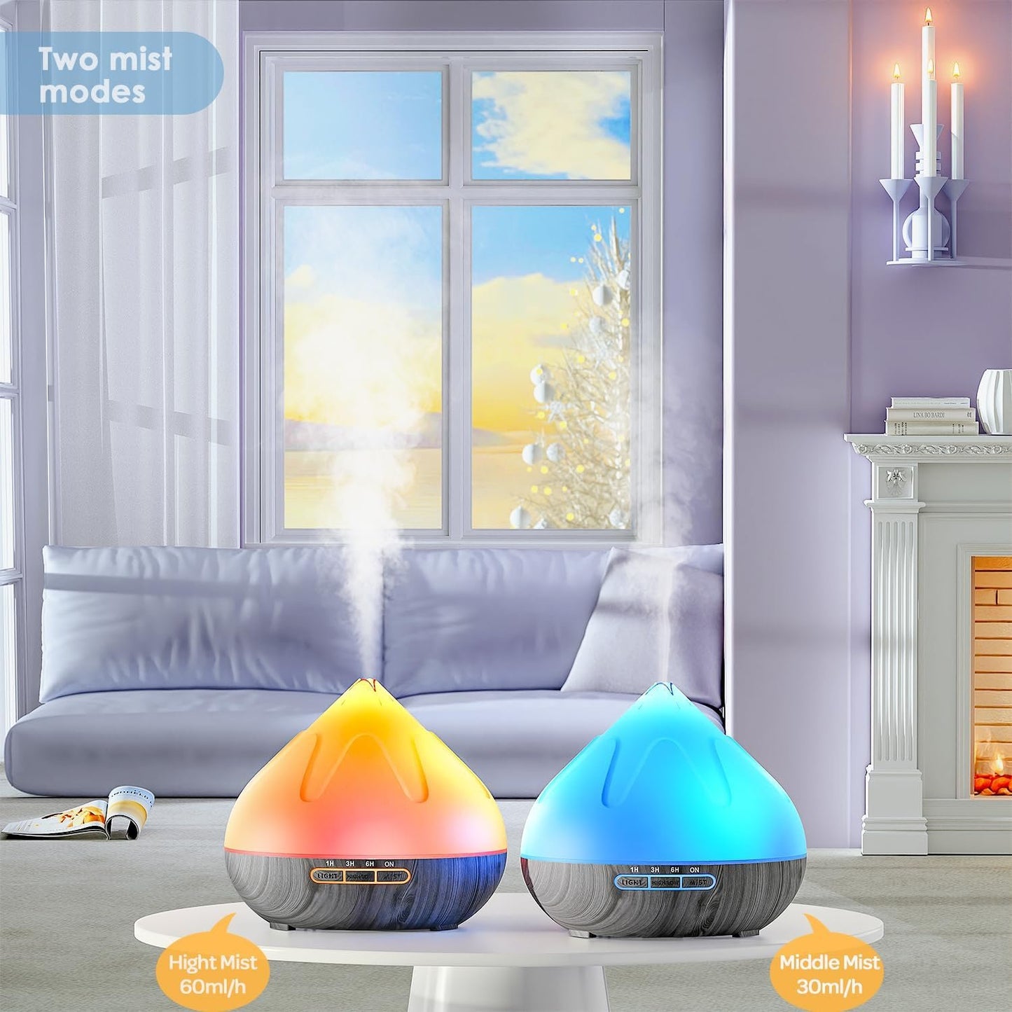 Aroma 500 ML Diffuser, Essential Oil Diffuser with Remote Control, Humidifier with 14 Color Lights for Large Room, 4 Timer Setting, Auto Shut-Off Gray