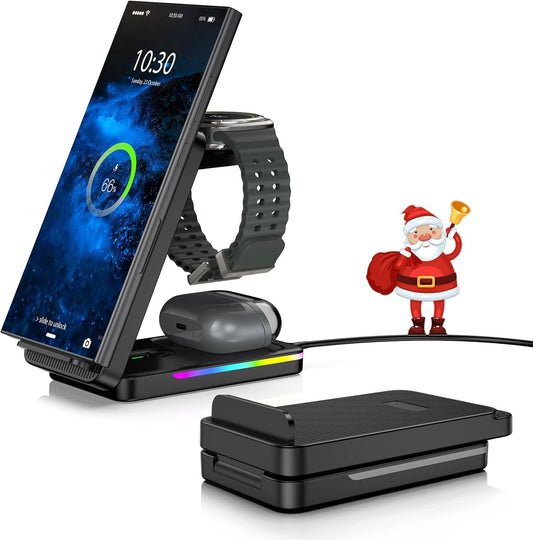 Wireless Charger for Samsung Charging Station for Samsung Galaxy S25 Ultra/S24 Ultra/S23/Galaxy Bud, 3 in 1 Android Charging Station, Watch Charger for Samsung Galaxy Watch Ultra/7/6/5Pro