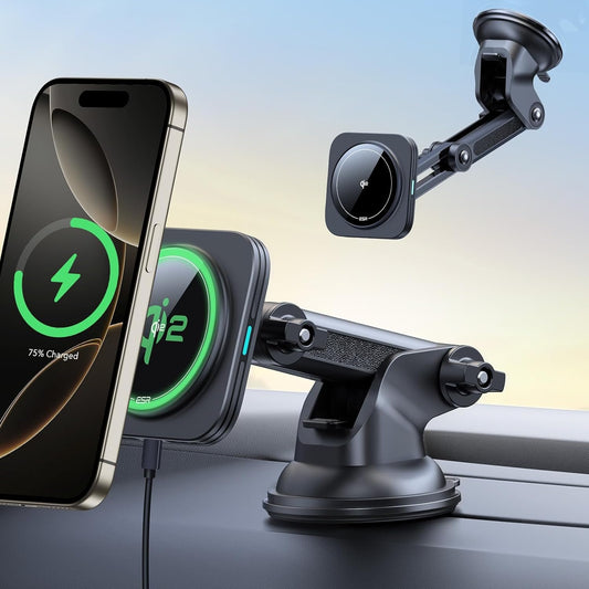 ESR for Qi2 15W MagSafe Car Mount Charger, Qi2-Certified MagSafe Car Charger, Dashboard/Windshield Magnetic Wireless Car Charger, Car Phone Mount for iPhone 16/15/14/13/12, S25, Fast Charging, Black