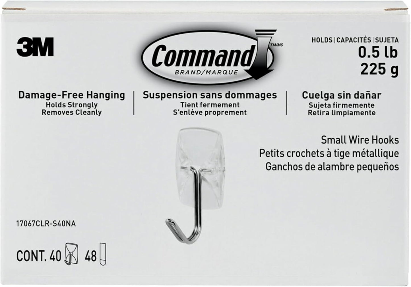 Command Small Clear Wire Toggle Hooks, 40 Hooks and 48 Command Strips, Damage Free Hanging Wall Hooks with Adhesive Strips, Adhesive Hooks for Hanging, Organization and Storage, Holds up to 0.5 lb