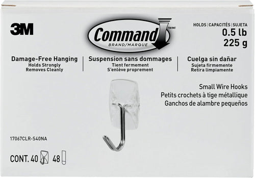 Command Small Clear Wire Toggle Hooks, 40 Hooks and 48 Command Strips, Damage Free Hanging Wall Hooks with Adhesive Strips, Adhesive Hooks for Hanging, Organization and Storage, Holds up to 0.5 lb