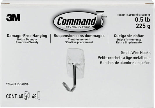 Command Small Clear Wire Toggle Hooks, 40 Hooks and 48 Command Strips, Damage Free Hanging Wall Hooks with Adhesive Strips, Adhesive Hooks for Hanging, Organization and Storage, Holds up to 0.5 lb