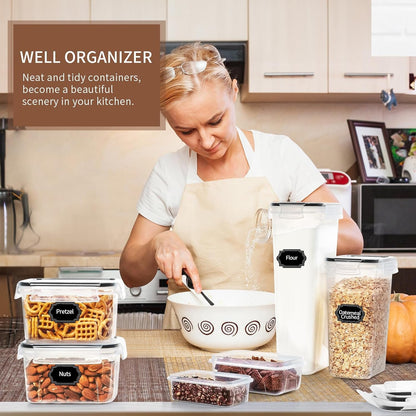 Skroam 36 Pack Airtight Food Storage Containers for Kitchen Pantry Organizers and Storage, Plastic Kitchen Storage Containers with Lids for Flour, Sugar, and Cereal, Labels & Marker