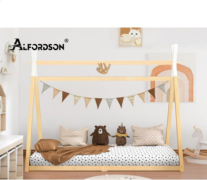 ALFORDSON Wooden Timber House Bed Frame Teepee Single, Solid Wood Bed Base Foundation Children's Mattress Base Platform, Taran Series Bedroom Furniture in Todd Color