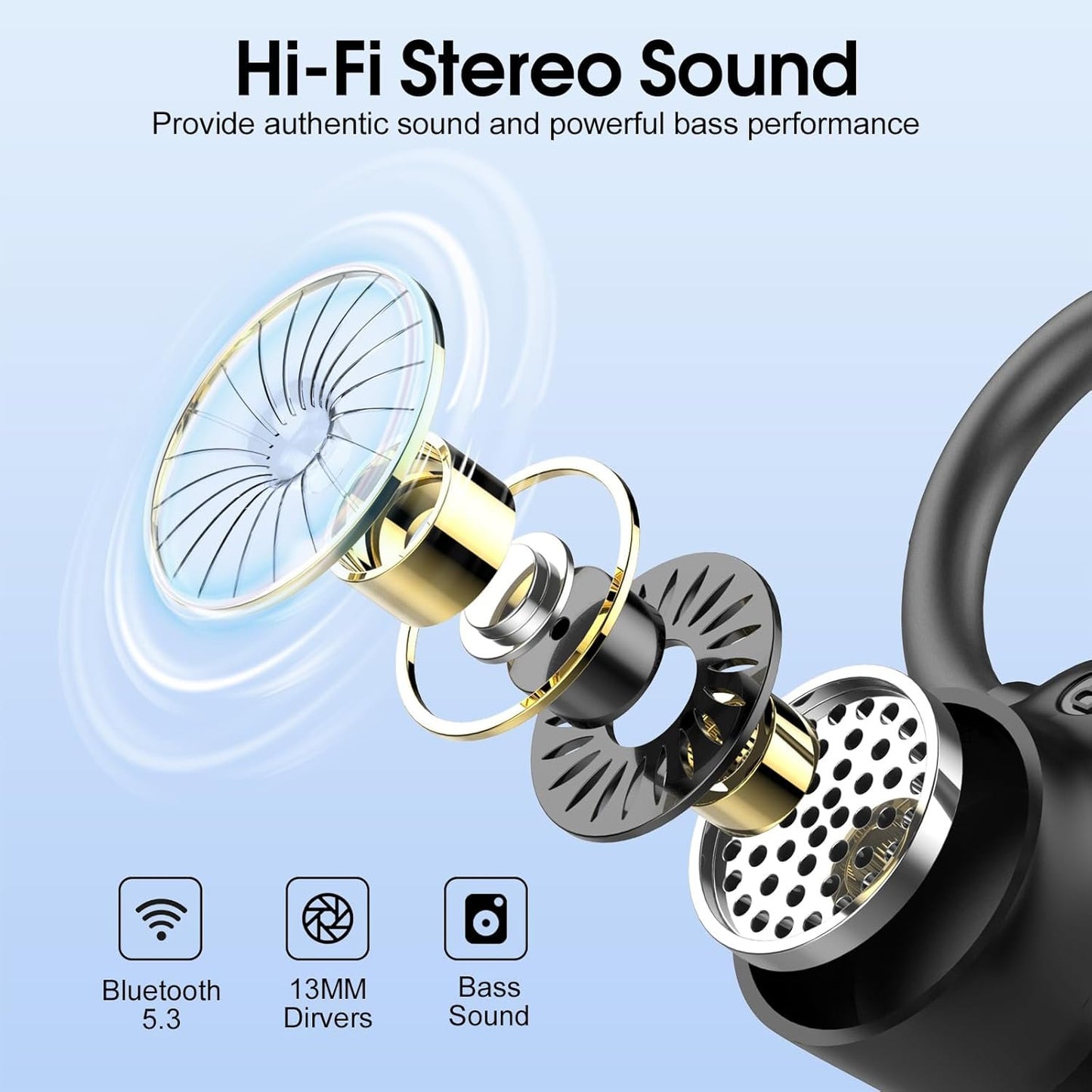 Wireless Earbuds, 50H Bluetooth 5.4 Headphones Sport, Wireless Earphones with HiFi Stereo Sound, IP7 Waterproof Bluetooth Earbuds with ENC Noise Canceling, LED Display Ear Buds for Sports/Workout