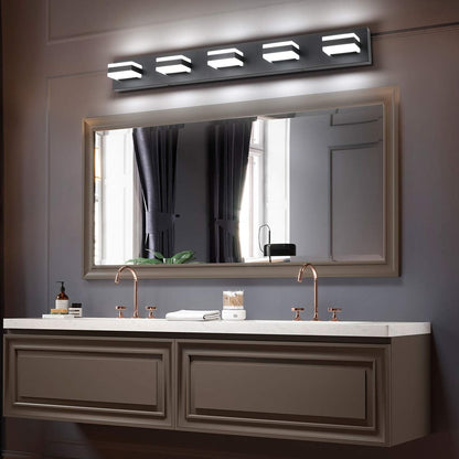 SOLFART Dimmable LED Modern Black Bathroom Vanity Lights Over Mirror 5 Lights Acrylic Bath Wall Lighting S8568 (5 Lights)