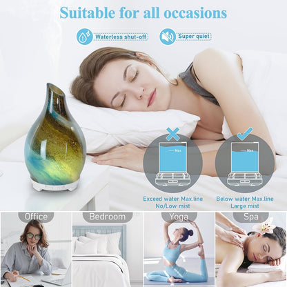 Maromamix Essential Oil Diffuser 120ML Glass Ultrasonic Aromatherapy Oil Diffuser-Aroma Humidifier, 7 Color Changing Light, Waterless Auto-Off, Ultra-Quiet for Sleeping, Yoga, Home, Office and Spa
