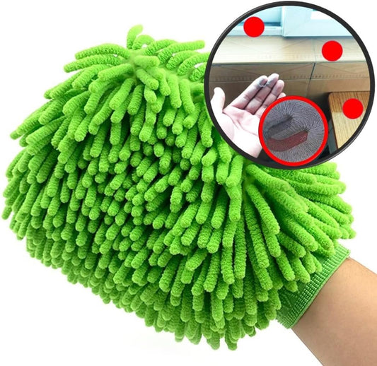 QUALIALL, Green Chenille Microfiber Dusting Mitt, 10.5x8 Inch, Electrostatic, Reusable, Scratch-Free, No-Dust Fly Duster for Sensitive Surfaces
