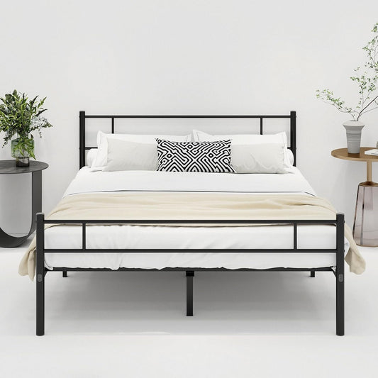 JUISSANO Metal Queen Bed Frame with Headboard,Platform Bed Frame Queen Size Mattress Foundation,No Box Spring Needed,Under Bed Storage,Steel Slats Support,Noise Free,Black Queen Size Bed Frame