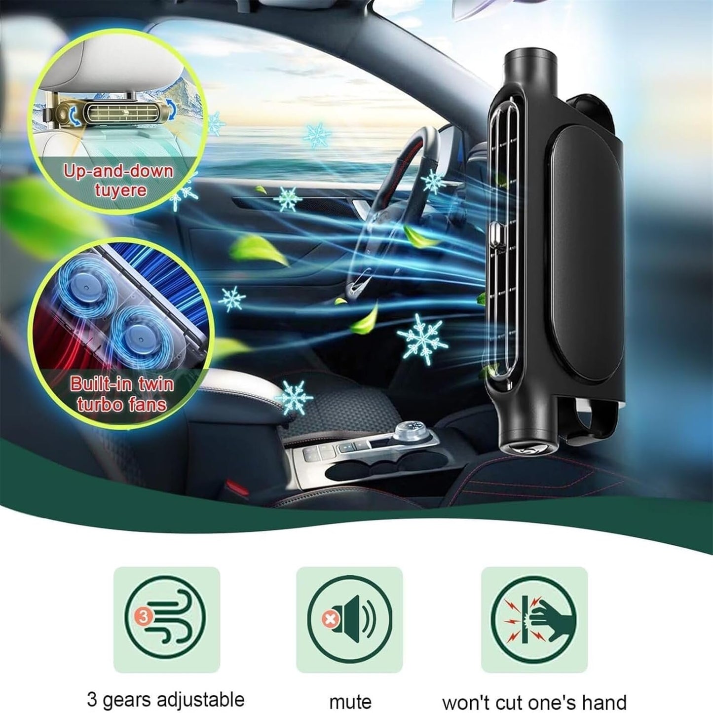 Car Seat Cooling Fan - USB Car Backseat Fan, Mini Cars Seat Electric Fans, 3 Adjustable Wind Speeds for Sedans, SUVs, RVs, and Mini Cars(Red)