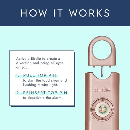 She's Birdie - The Original Personal Safety Alarm for Women by Women - Loud Siren, Strobe Light and Solid Brass Key Chain in a Variety of Colors (Metallic Rose)