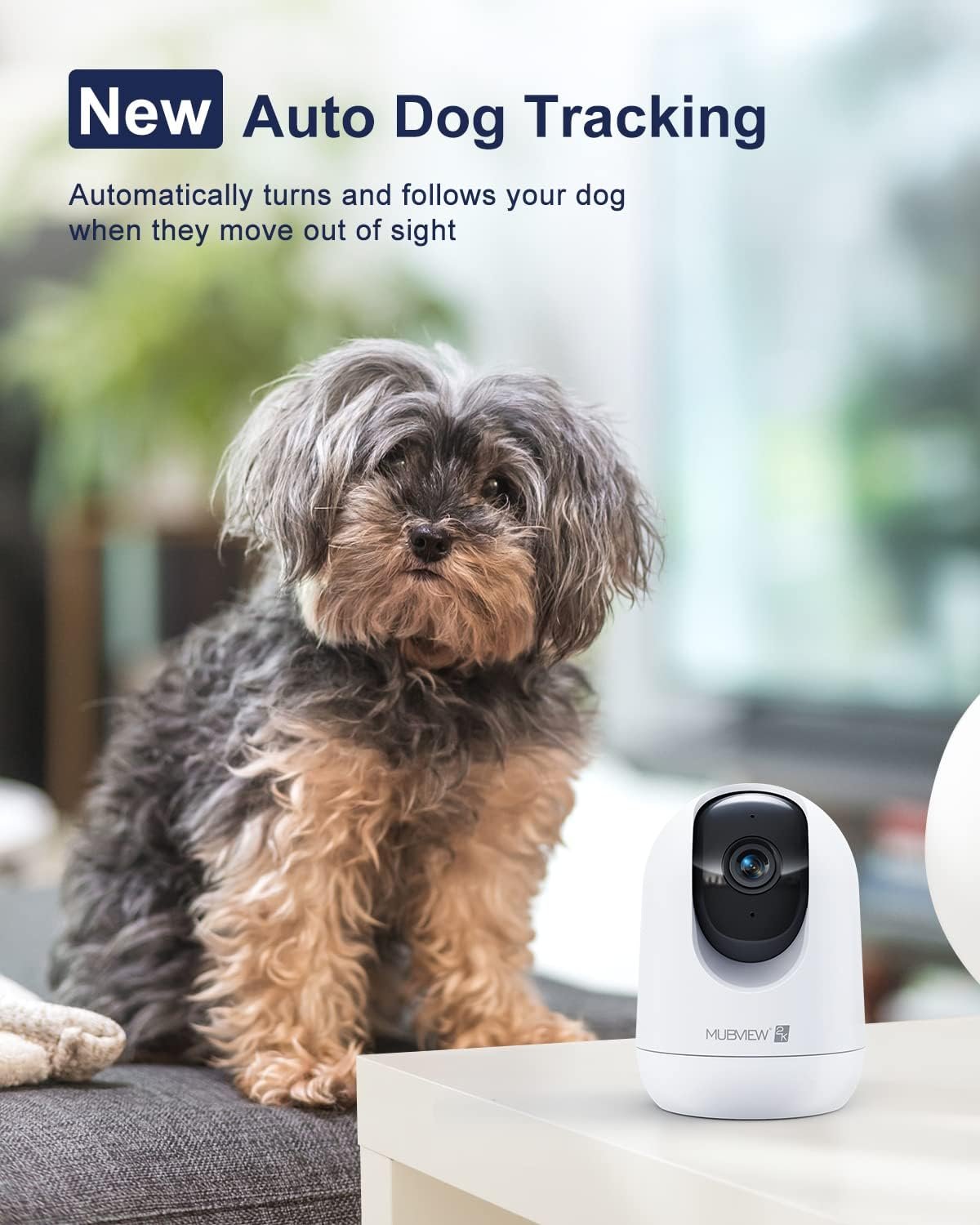 MUBVIEW Cameras for Home Security, 2,4G WiFi 2K Indoor Wired Security Baby/Pet Camera with Phone App, Night Vision, 24/7 Record, 2-Way Audio, Motion Tracking, SD and Cloud Storage