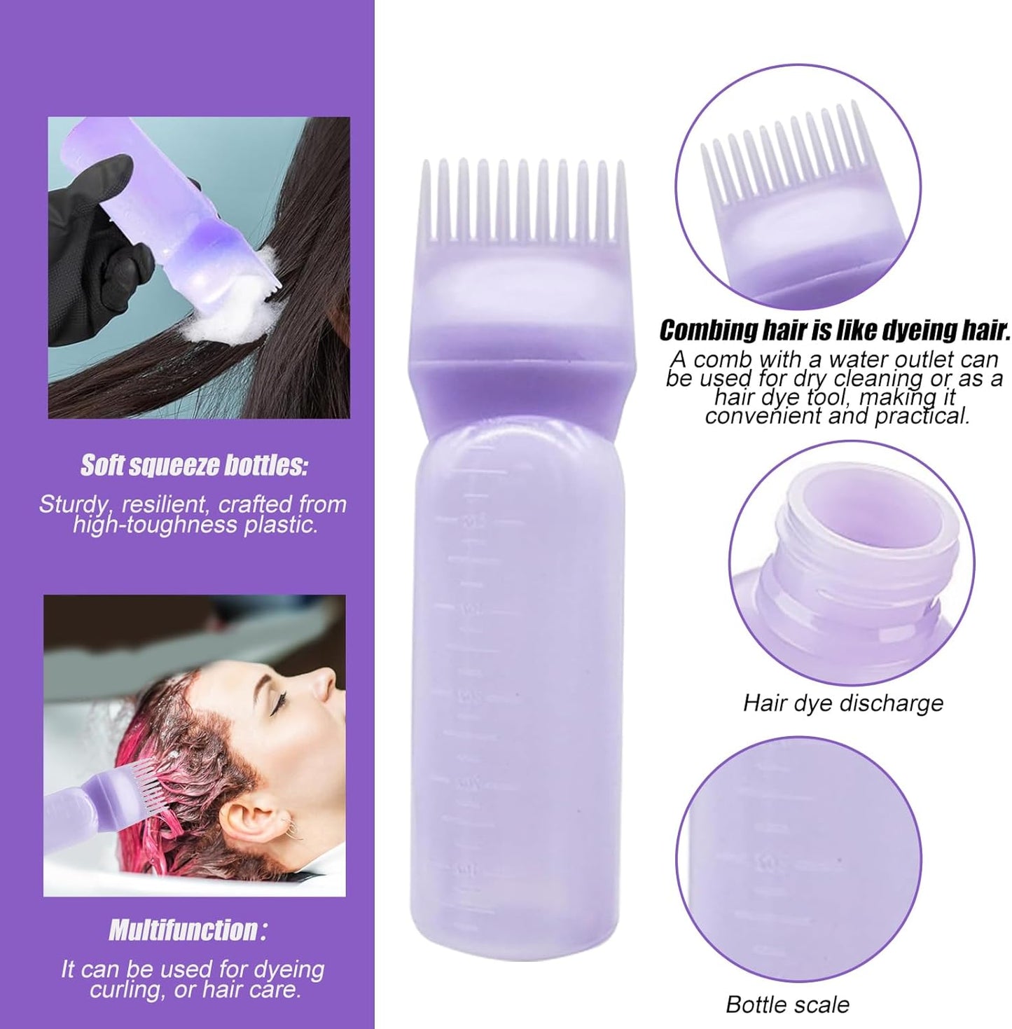 YeaHapiday Hair Oil Applicator and Scalp Massager for a Unique Experience of Hair Oiling and Hair Care, Scalp Brush (Purple)