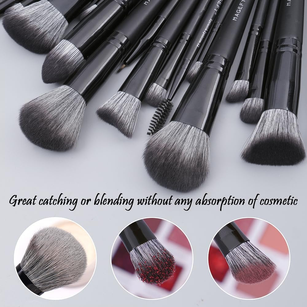 MAGEFY 22 Pcs Makeup Brushes with Case, Professional Makeup Brush Set Face Foundation Brushes Blending Powder Blush Eyeshadow Brushes Makeup Gift for Women Girls（Black)