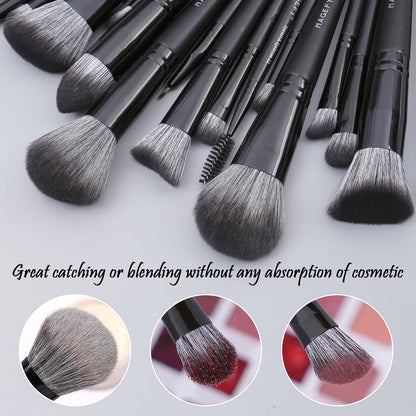 MAGEFY 22 Pcs Makeup Brushes with Case, Professional Makeup Brush Set Face Foundation Brushes Blending Powder Blush Eyeshadow Brushes Makeup Gift for Women Girls（Black)