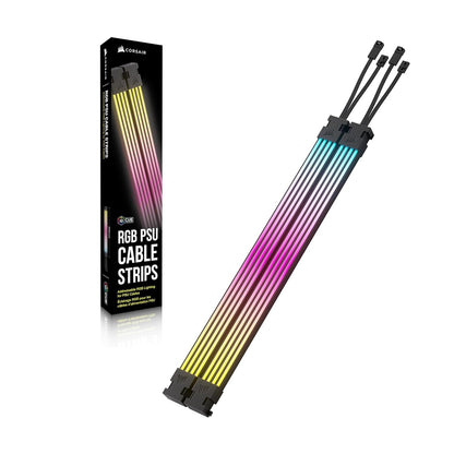 CORSAIR iCUE ARGB PSU Cable Strips â€“ 2X 200mm LED Strips â€“ 100 RGB LEDs Per Strip â€“ Fits Any PSU Cable â€“ Motherboard 5V ARGB Control â€“ Black