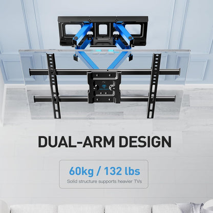 PERLESMITH TV Wall Mount 37-85 Inches, TV Bracket Swivel Tilting and Extending, Ultra Resistant TV Arm 60 kg, TV Bracket 55 65 Inches VESA 200 x 100 – 600 x 400 mm