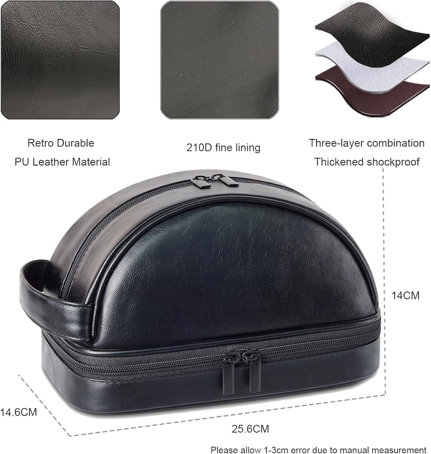 MerjorBliss Men Toiletry Bag,Waterproof Dopp kit hygiene bag for travel,leather shaving kit bag for Toiletries Accessories,Organizer for traveling Makeup Bag, Black, 10 inch, Waterproof Toiletry Bag,