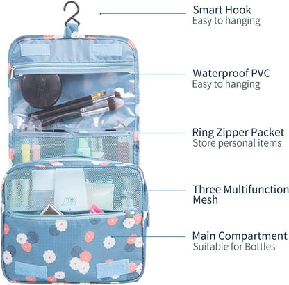 Kettion Hanging Travel Toiletry Bag, Foldable Hygiene Bag, Waterproof Wash Bag with Hanging Hook, Toiletries Bag, Skincare Bag, Cosmetic Bag, Portable Storage Bag for Bathroom Shower Makeup Organizer