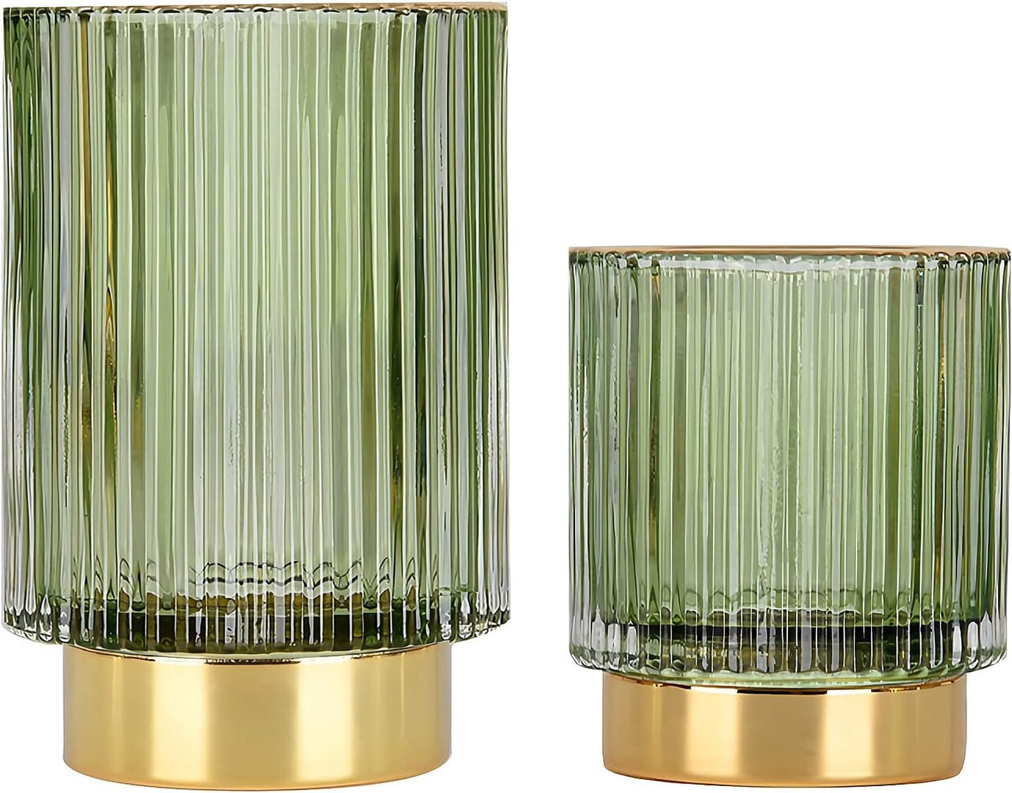 DASITON Makeup Brush holder Organizer,Crystal Cosmetic Makeup Brush Glass Brushes Storage Holder, Vintage Make Up Brush Cup Pen Pencil Holder striped vase(Green S+L）