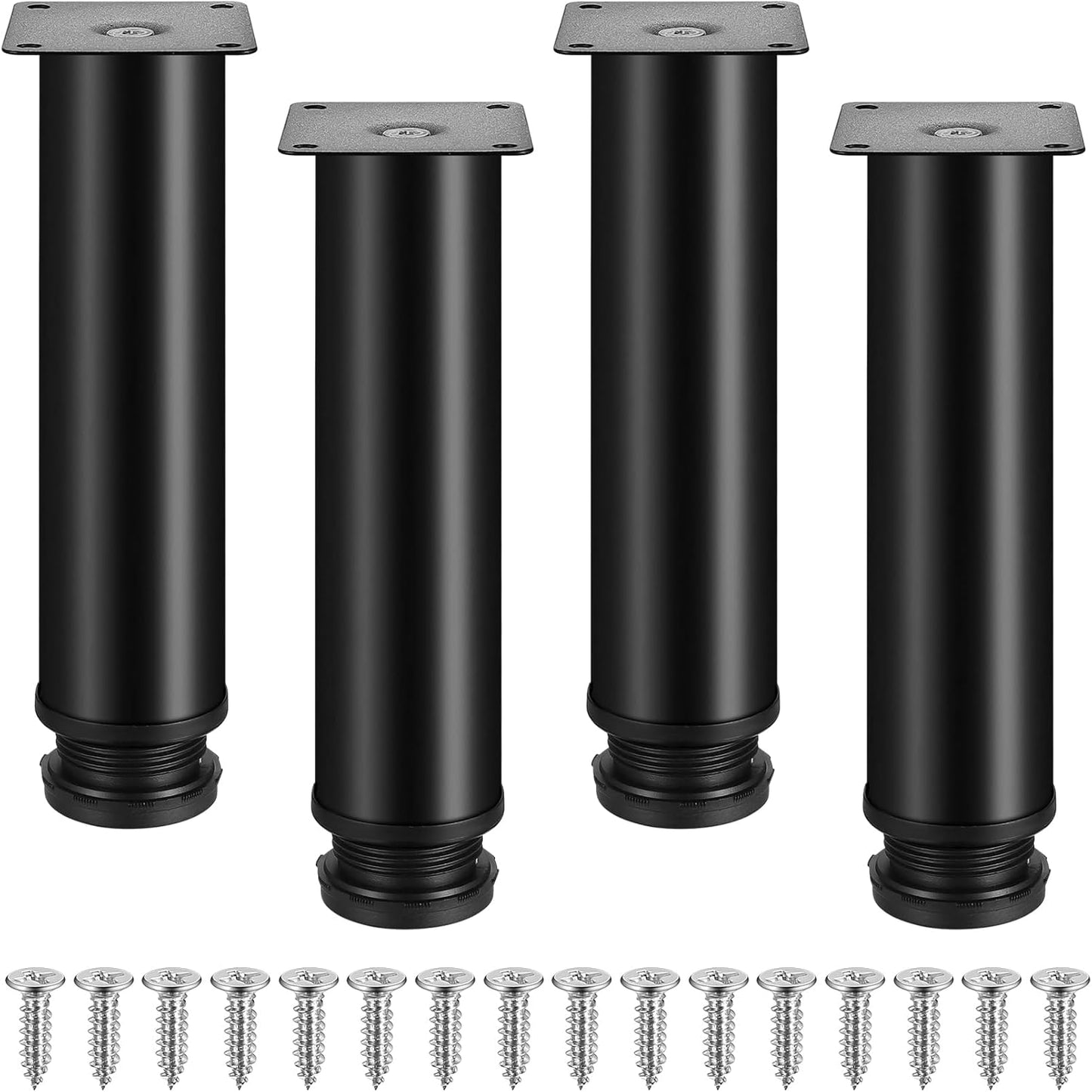 bayidun 4pcs Stainless Steel Furniture Feet, Metal Table Legs, 10mm Height Adjustable Cabinet Feet for Sofa Beds, Cabinets, Worktops, Tables (Black, 50X200MM)