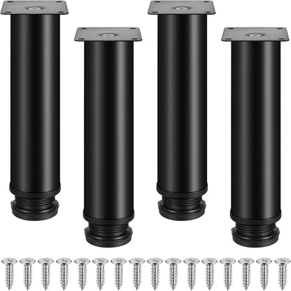 bayidun 4pcs Stainless Steel Furniture Feet, Metal Table Legs, 10mm Height Adjustable Cabinet Feet for Sofa Beds, Cabinets, Worktops, Tables (Black, 50X200MM)