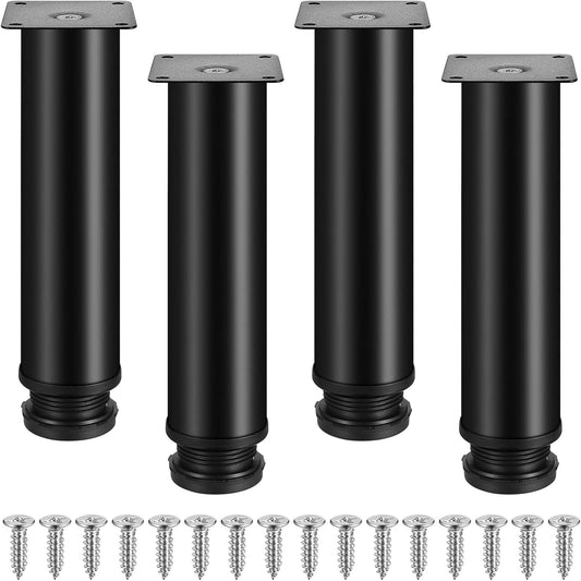 bayidun 4pcs Stainless Steel Furniture Feet, Metal Table Legs, 10mm Height Adjustable Cabinet Feet for Sofa Beds, Cabinets, Worktops, Tables (Black, 50X200MM)
