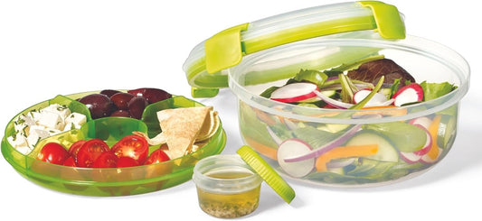 STARFRIT Easy Lunch Salad Container - Removable Tray and Dressing Container - 44oz/1.3L - Airtight & Leakproof - 4-Sided Locking Lid