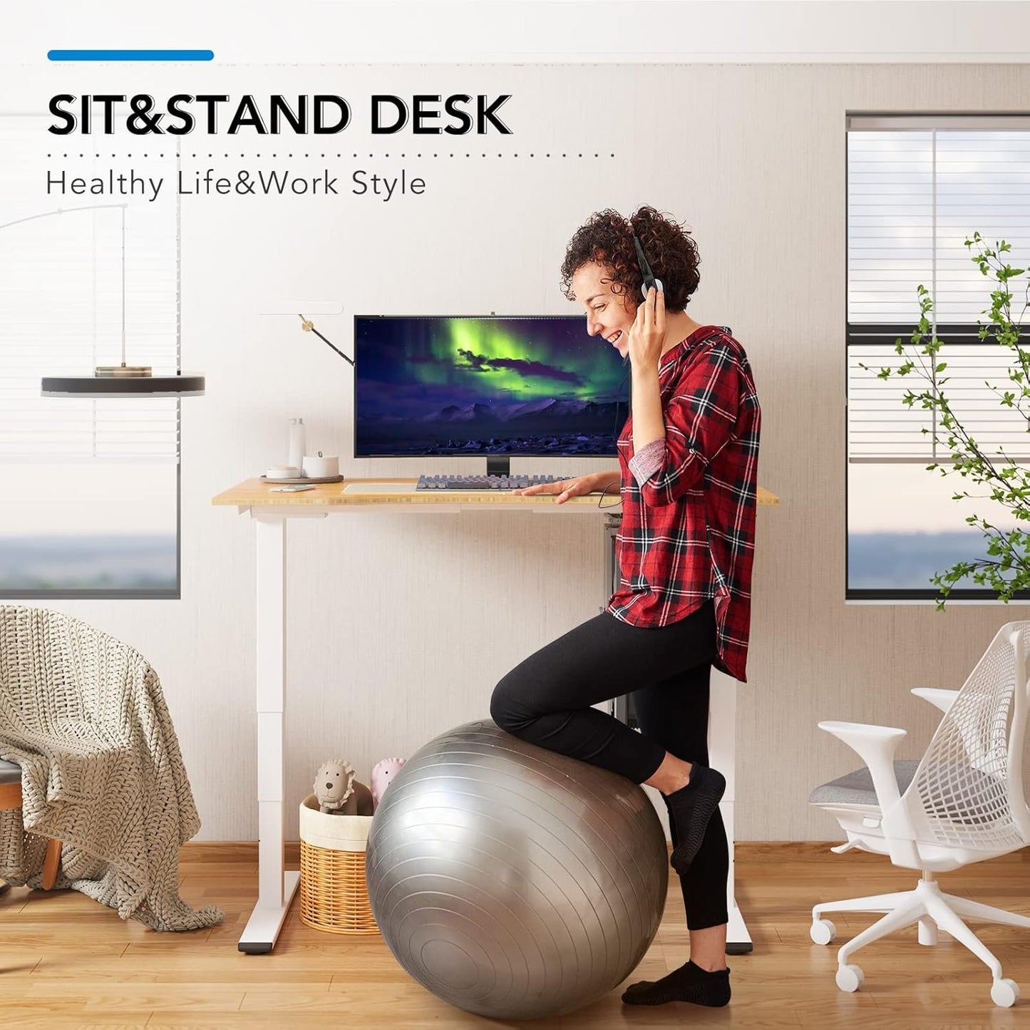 FLEXISPOT E6 Essential Bamboo 3 Stages Dual Motor 78x30 Inch Electric Height Adjustable Standing Whole-Piece Board Desk Sit Stand Up Desk (White Frame + Bamboo Desktop)
