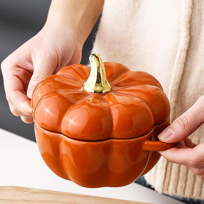 Dutch Oven Pot With Lid, Pumpkin-Shaped Pottery Dessert Saucepan, Mini Baking Dish Cute Bowl, Covered Ceramic Stockpot, Casserole (Orange)
