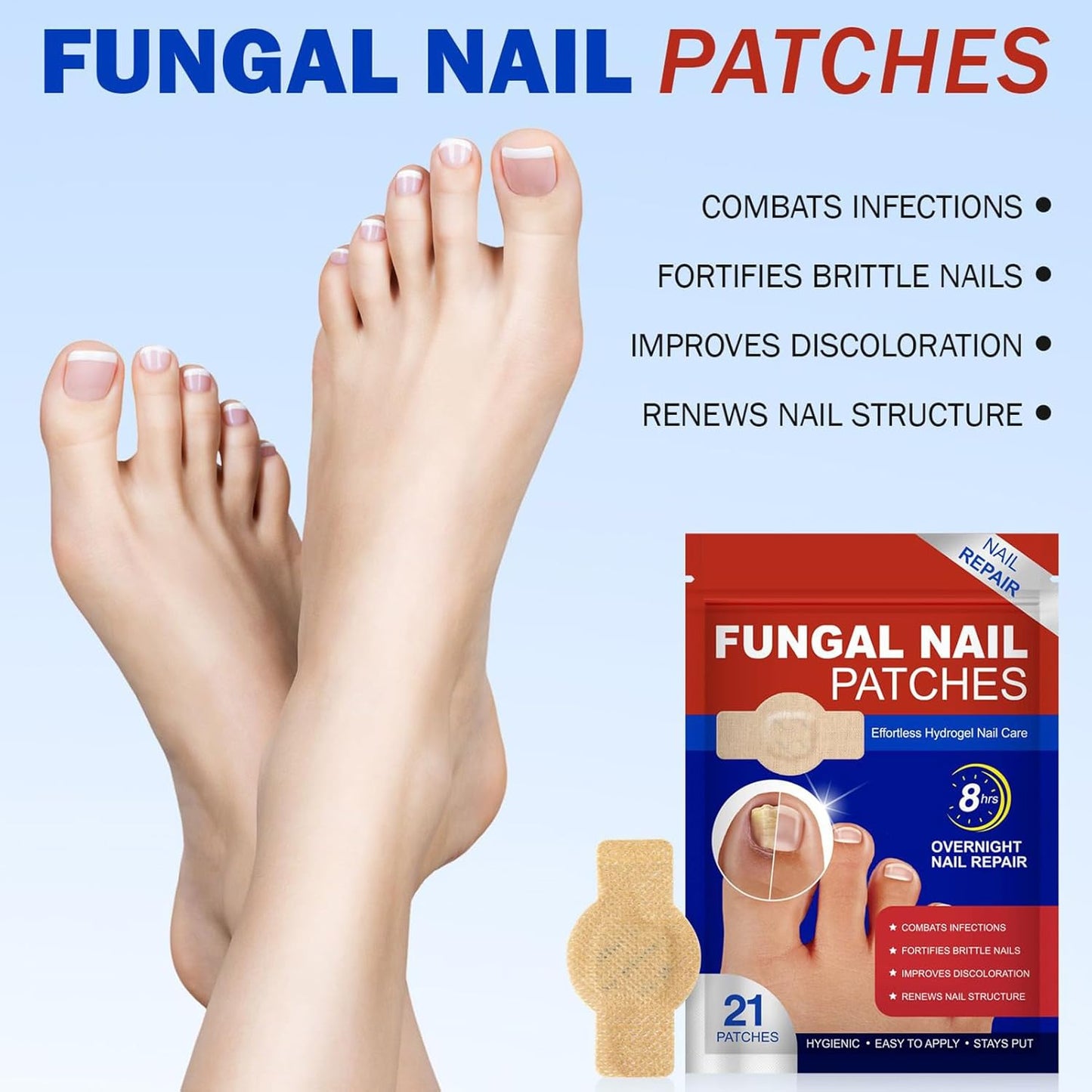 Toenail Patches, Nighttime Nail Repair, Breathable Foot Care, Crack and Discoloration Medication, Comfortable Adhesive, Pedicure Solution for Men Women Athletes Home Use