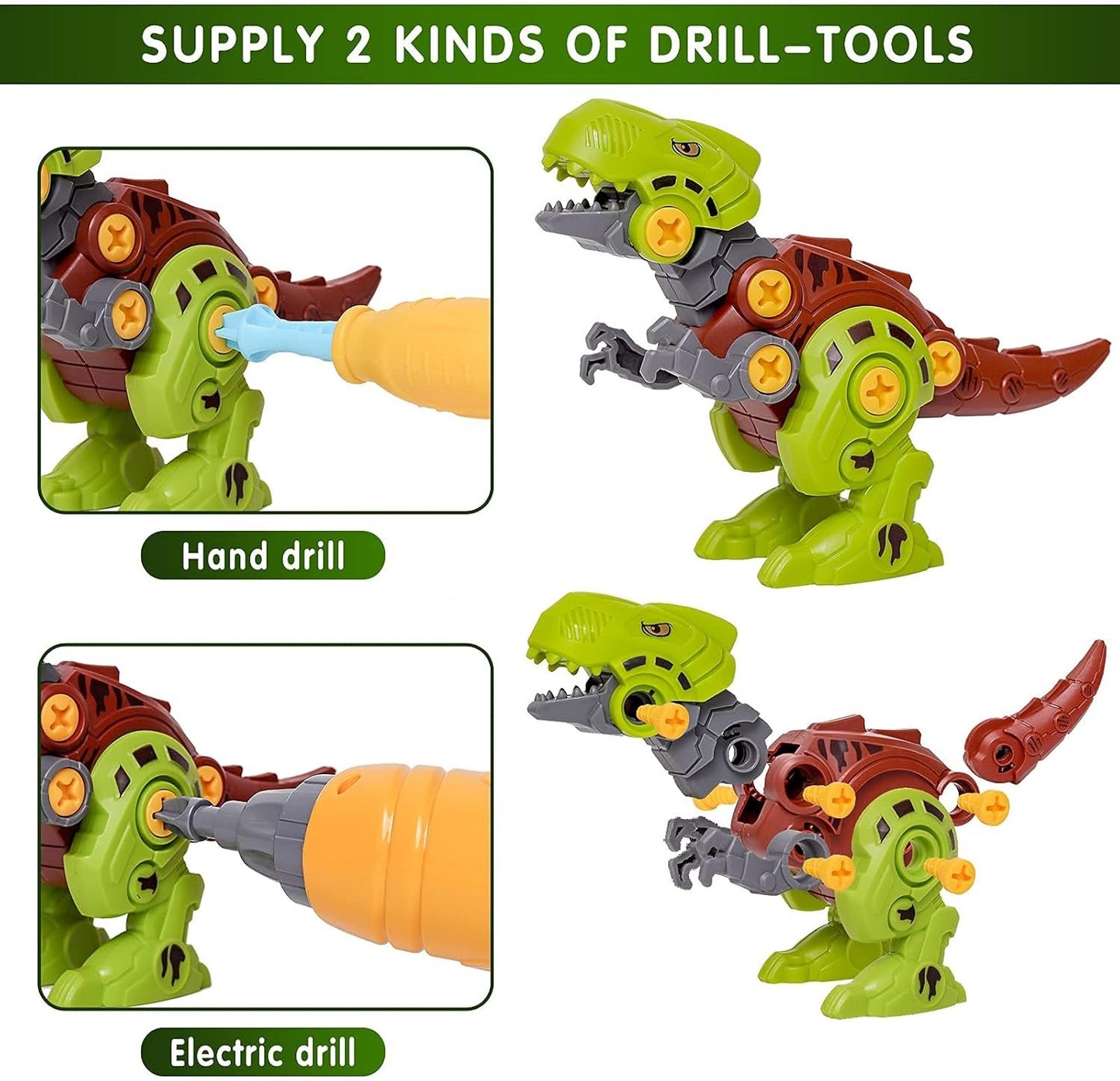 Jaoxikai Take Apart Dinosaur Toy,Educational Building Dinosaur Toy for 3 4 5 6 7 Year Old Kid Boy Girl,STEM Toy Birthday Gift Children Learning Construction Toy with 1 Electric Drill&4 Hand Drill Tool