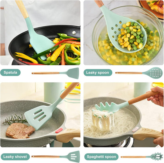 TWBEST, 49 Pcs Silicone Kitchen Utensils Set Heat Resistant Non-Stick Cooking Utensils with Ladle/Spatula/Spoon/Whisk/Brush