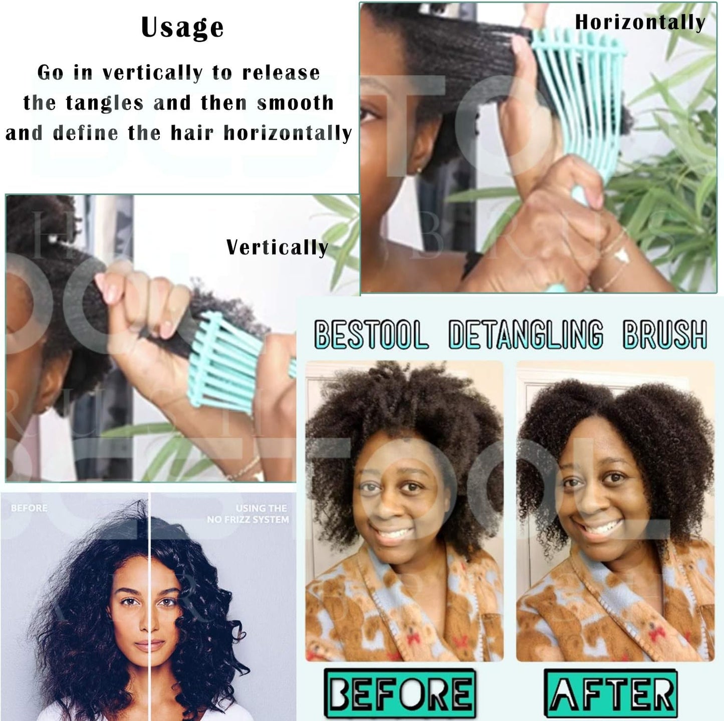 BESTOOL Hair Brush, Detangling Brush for Natural Black and Curly Hair (Pink, Afro 3/4abc), Ideal for Wet or Dry Hair