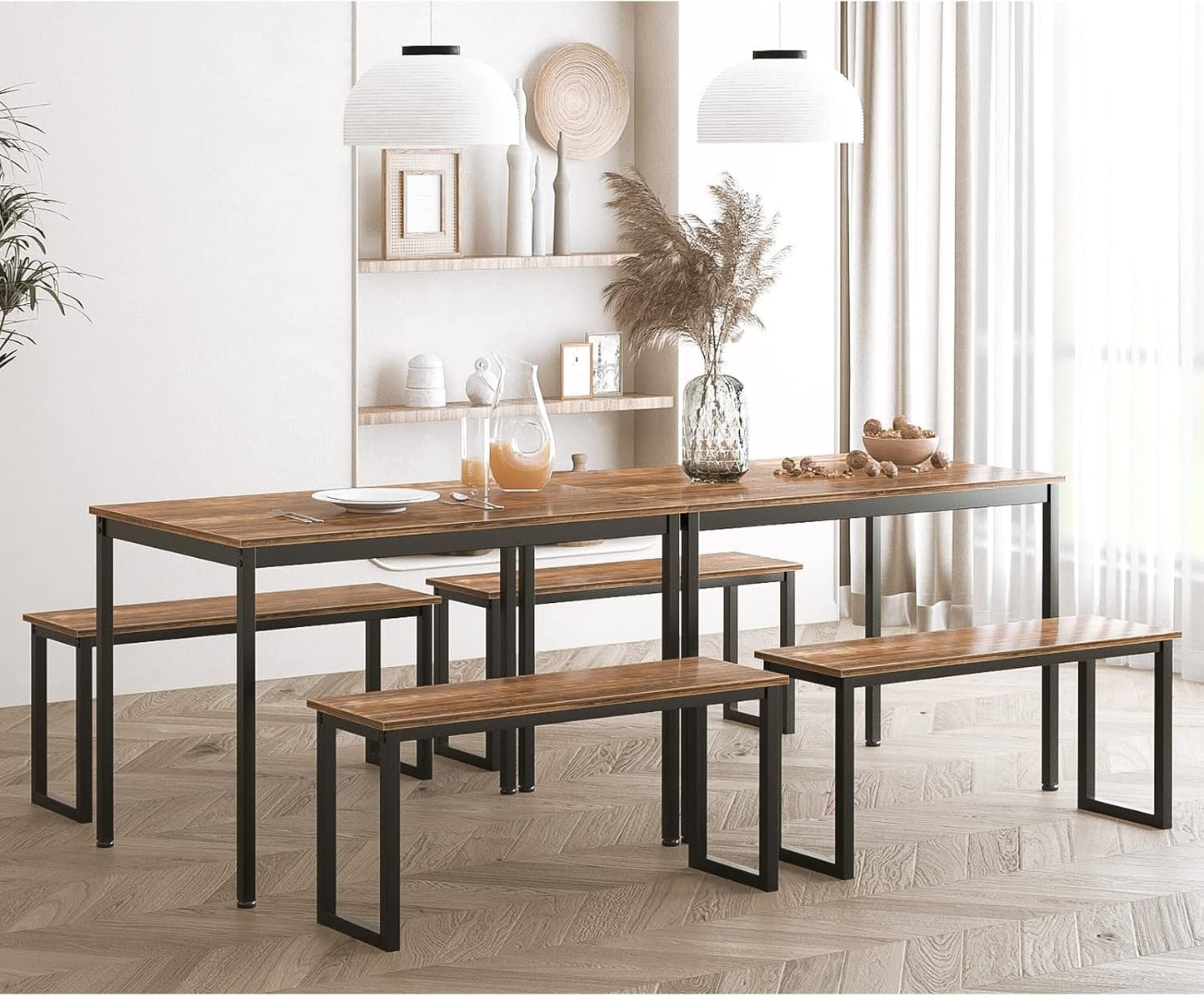 sogesfurniture Dining Table with Two Benches / 3 Piece Set Wood Table Top Sturdy Metal Frame Construction, Dining Table Set for Small Spaces Home Furniture Rectangular Modern, BHCA-CZJYB-yzld01