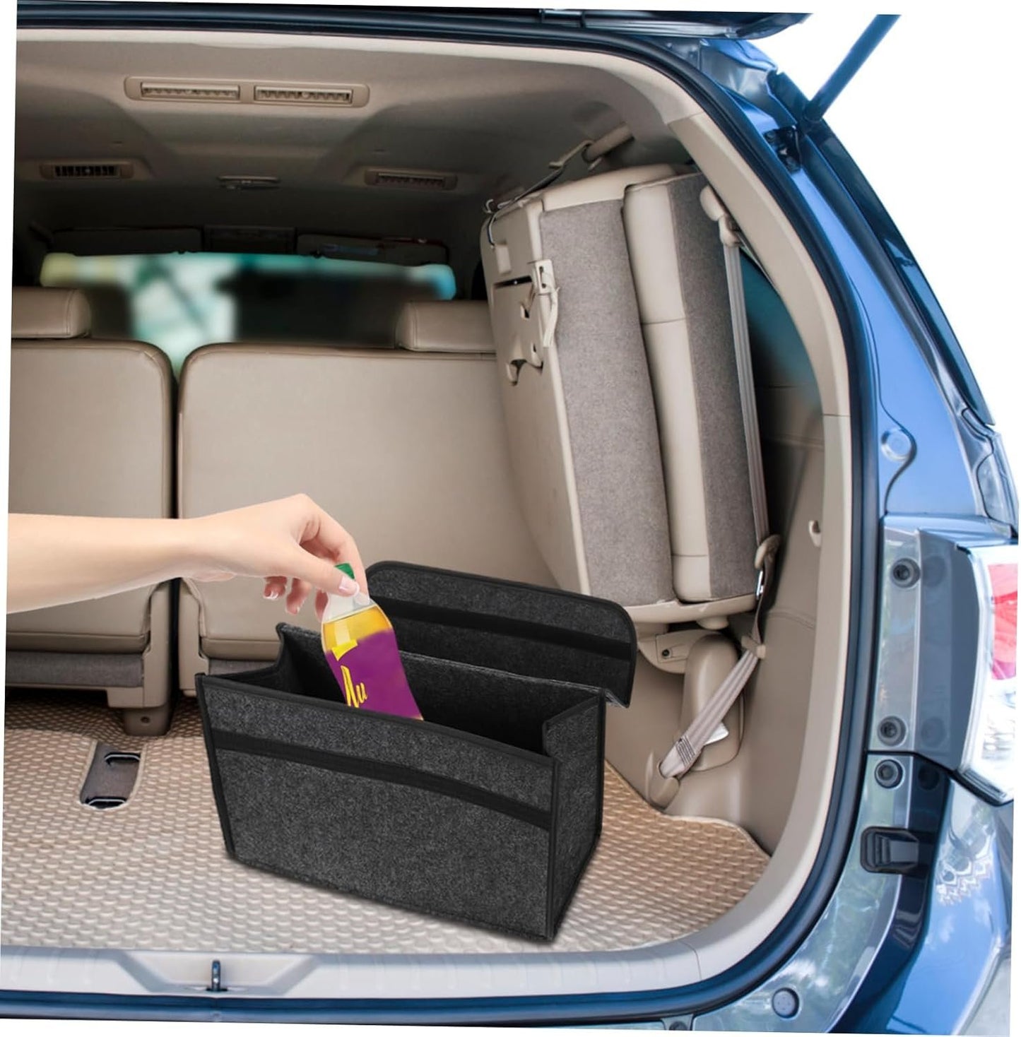 Gatuida Collapsible Car Trunk Organizer with Lid Felt Storage Box for Suv Auto Trunk Organizer with Multiple Compartments for Groceries and Tools Stylish Design