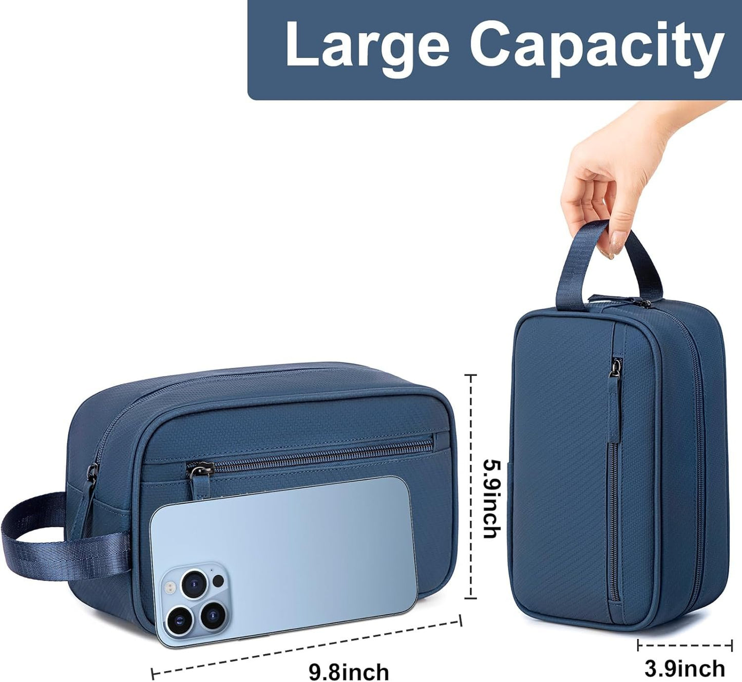 Travel Toiletry Bag for Men Women,Toiletries Dopp Fit, Water Resistant Shaving Bags,Small Bathroom Hygiene Organizer Pouch, Navy Blue, Toiletry Bag