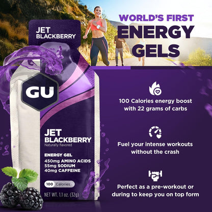 GU ENERGY Original Sports Nutrition Energy Gel, Jet Blackberry, 24-Count