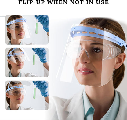 5 Pcs Safety Face Shields, Replaceable face Shields, Adjustable Face Cover, 1 Sets of Blue Reusable Brackets 5 Pcs Reusable 28 * 19.5cm Full Face Shield, Anti-Fog Replaceable Clear Protective Films