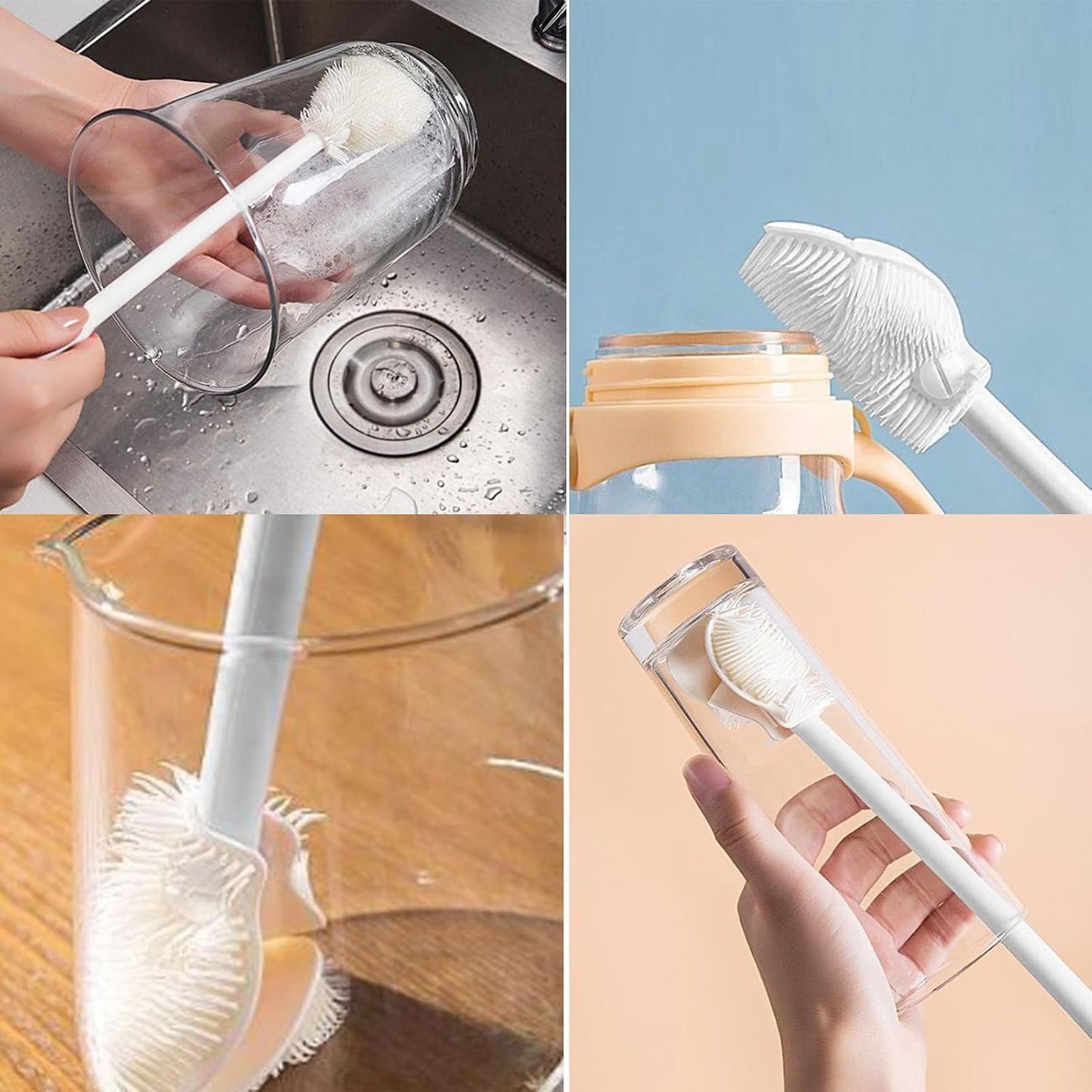 Foldable Baby Bottle Brush, Long Handle Bottles Cleaner, 31x6x6 inches Adorable Compact 3-Piece Reusable Baby Feeding Supplies for Breast Pump Parts and Humidifier