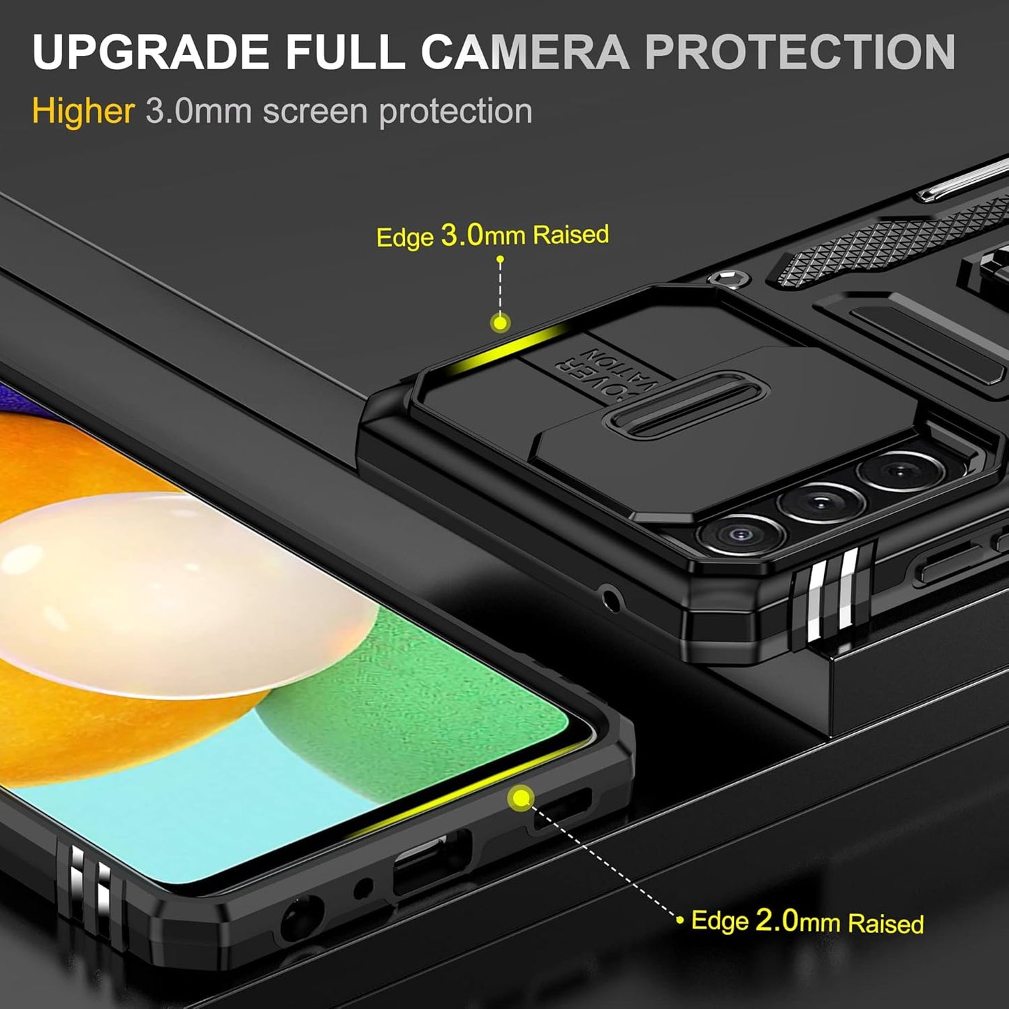 Ylzhe for Samsung Galaxy A52 5G/4G Case with Slide Camera Cover 360° Kickstand Ring Holder,Heavy Duty Protective Shockproof Phone Back Military Grade Protective Cover for Galaxy A52 5G/4G Black