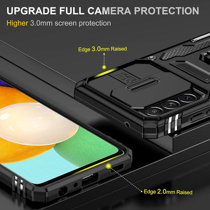 Ylzhe for Samsung Galaxy A52 5G/4G Case with Slide Camera Cover 360° Kickstand Ring Holder,Heavy Duty Protective Shockproof Phone Back Military Grade Protective Cover for Galaxy A52 5G/4G Black