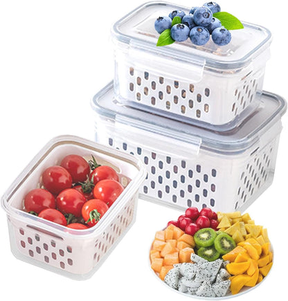 TFMODBFA 3 PCS Fruit Storage Containers for Fridge With Removable Colanders, Food-Grade Freezer-Sealed Fruit Containers for Fridge Keep Fruit Fresh for Long Periods of Time and Dishwasher Safe